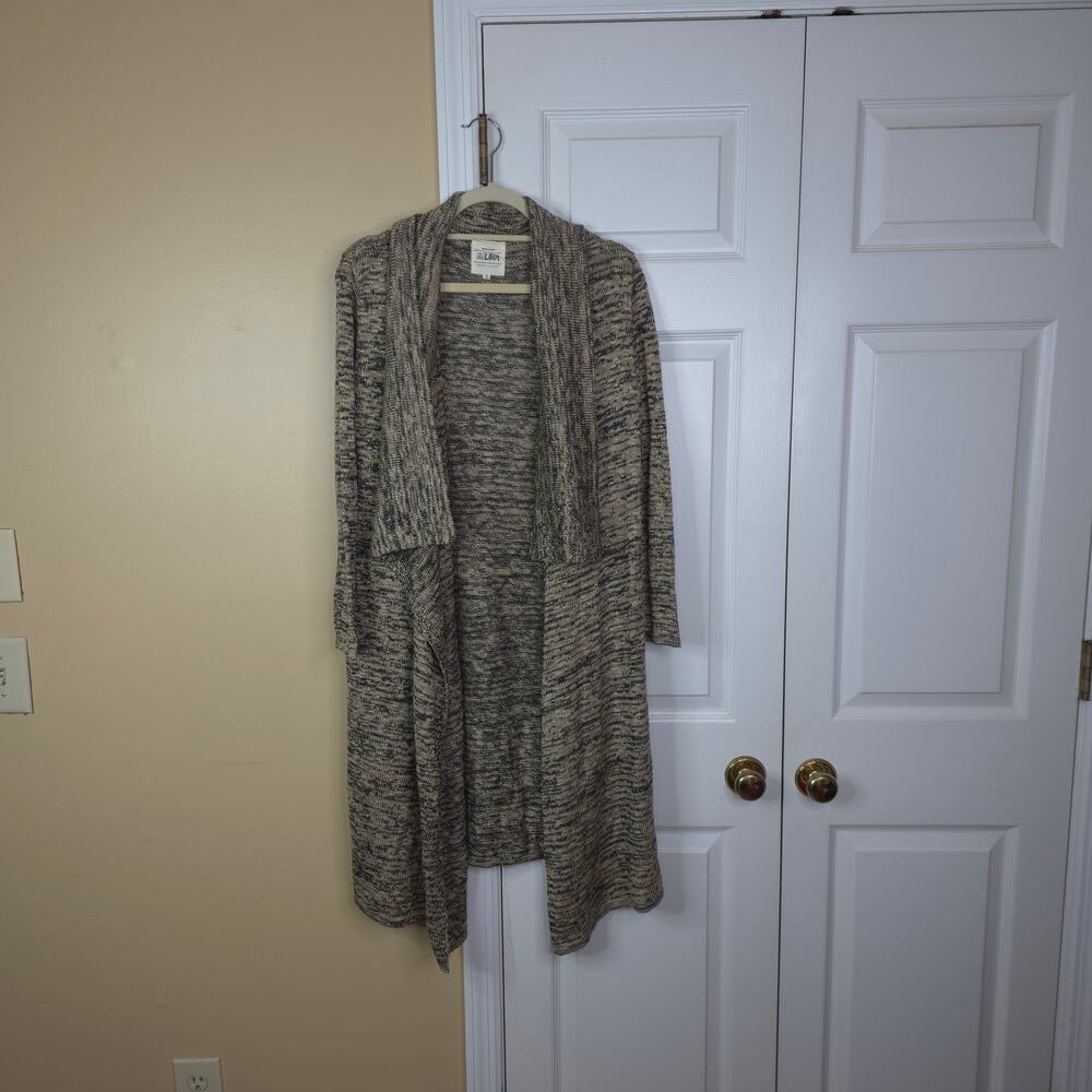 Lira Clothing Space Dye Open Front Longline Duster Cardigan in Tan Size S